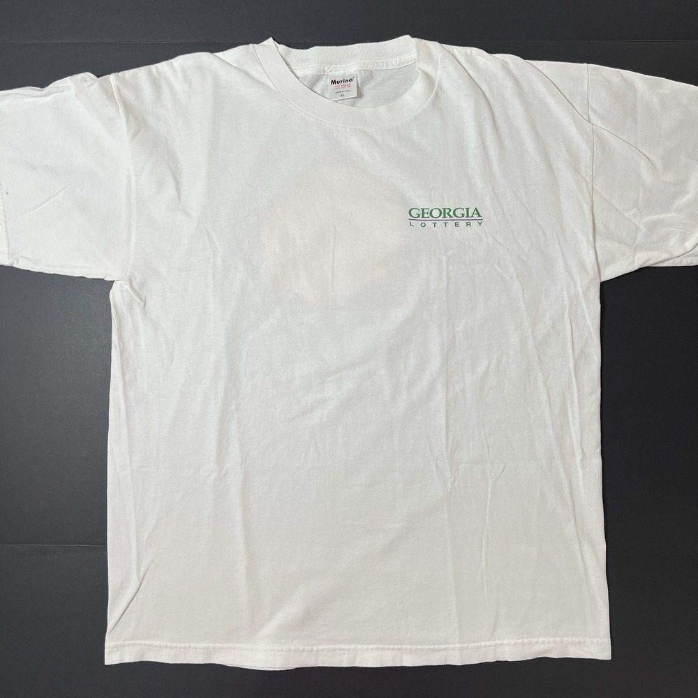 Vintage Georgia Lottery TShirt XL Peach Logo Murina Promo Tee White USA Made 90s